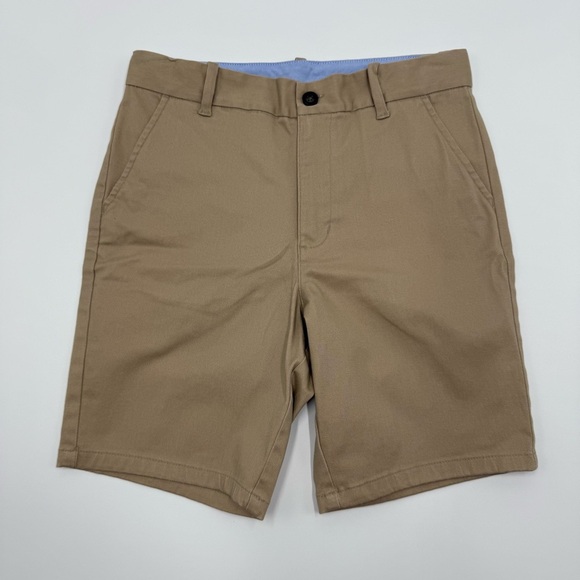 NWT Janie & Jack Boy’s Classic Khaki Tan Twill Cotton Blend Flat Front Shorts 12 - Picture 1 of 11